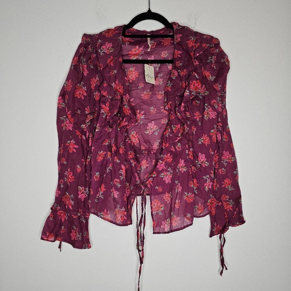 NWT Free People Women's Red/Floral Blouse Size Small - Picture 2 of 6